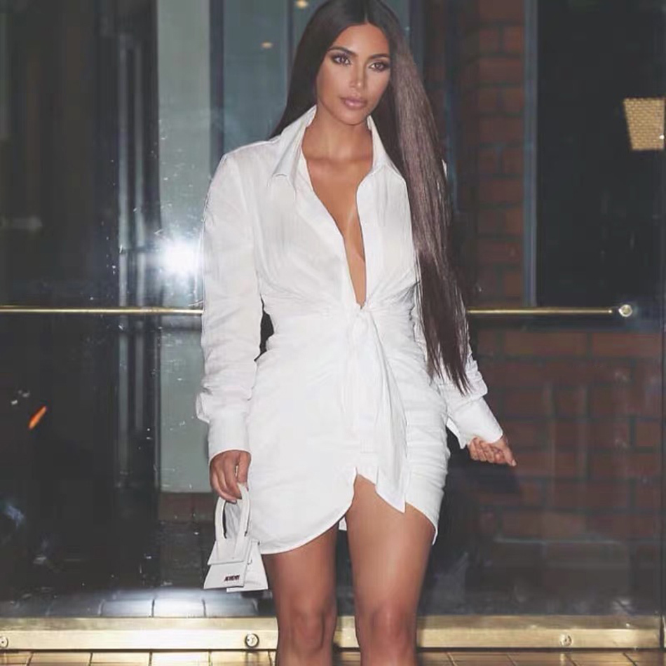 Women Deep V Neck Sexy White Shirt Dress Beach Boho Mini Elegant Irregular Lace-Up Ruched Vestidos 210524