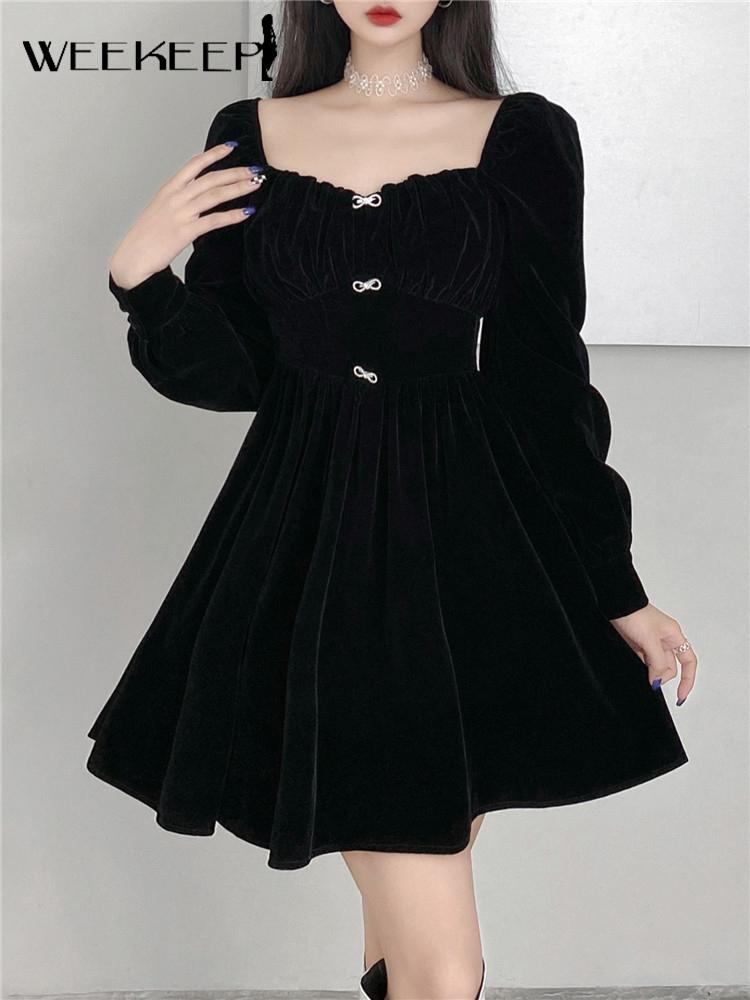 Casual Dresses Weekeep Cute Bow Puff Sleeve Pleated Dress Korean Street Style Kawaii Autumn Short Women Vintage Velvet Fairycore Cloth, Black
Casual Dresses Weekeep Cute Bow Puff Sleeve Pleated Dress Korean Street Style Kawaii Autumn Short Women Vintage Velvet Fairycore Cloth, Black