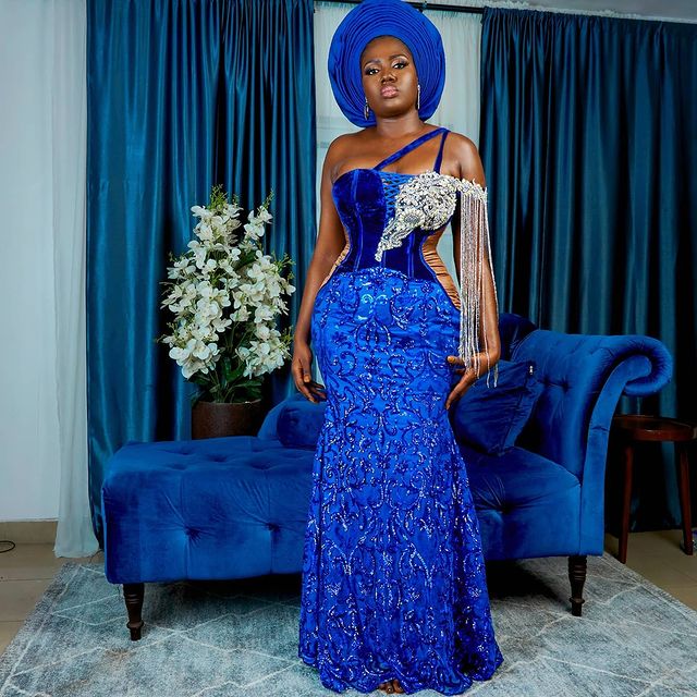 2021 Plus Size Arabic Aso Ebi Mermaid Royal Blue Prom Dresses Lace one Shoulder Beaded Evening Formal Party Second Reception Gowns Dress ZJ555