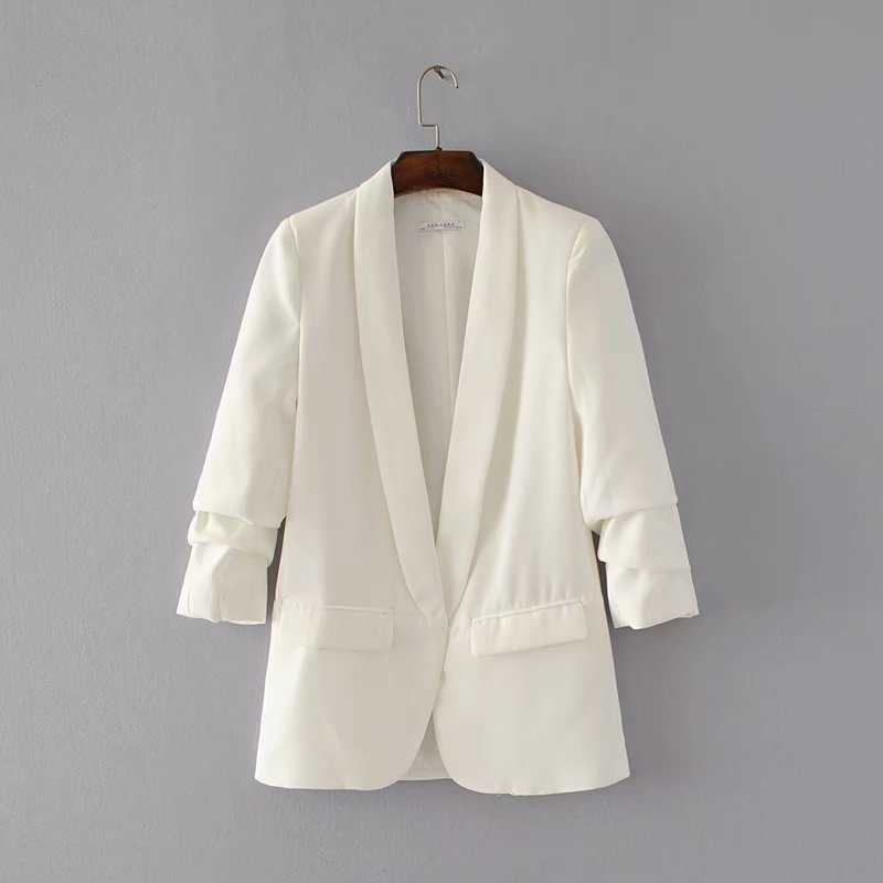 White Blazer Women Suits Spring Summer Three Quarter Sleeve Thin Jacket Leisure Pink 210930