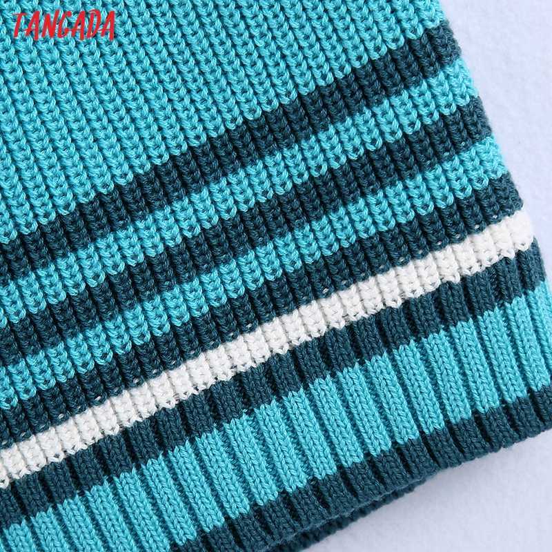 Tangada Women Striped Patterh Hatler Cropped Tanks Top Sleeveless Backless Female Knit Tops BE954 210609