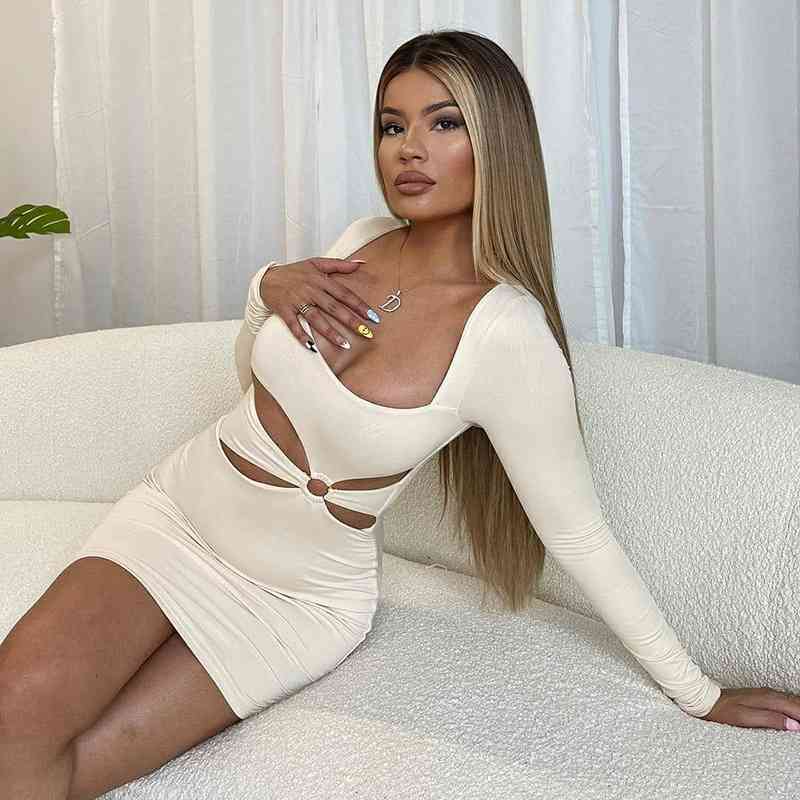 2021 autumn new long sleeve irregular short solid color slim bandage hip wrap party dress, White
2021 autumn new long sleeve irregular short solid color slim bandage hip wrap party dress, White