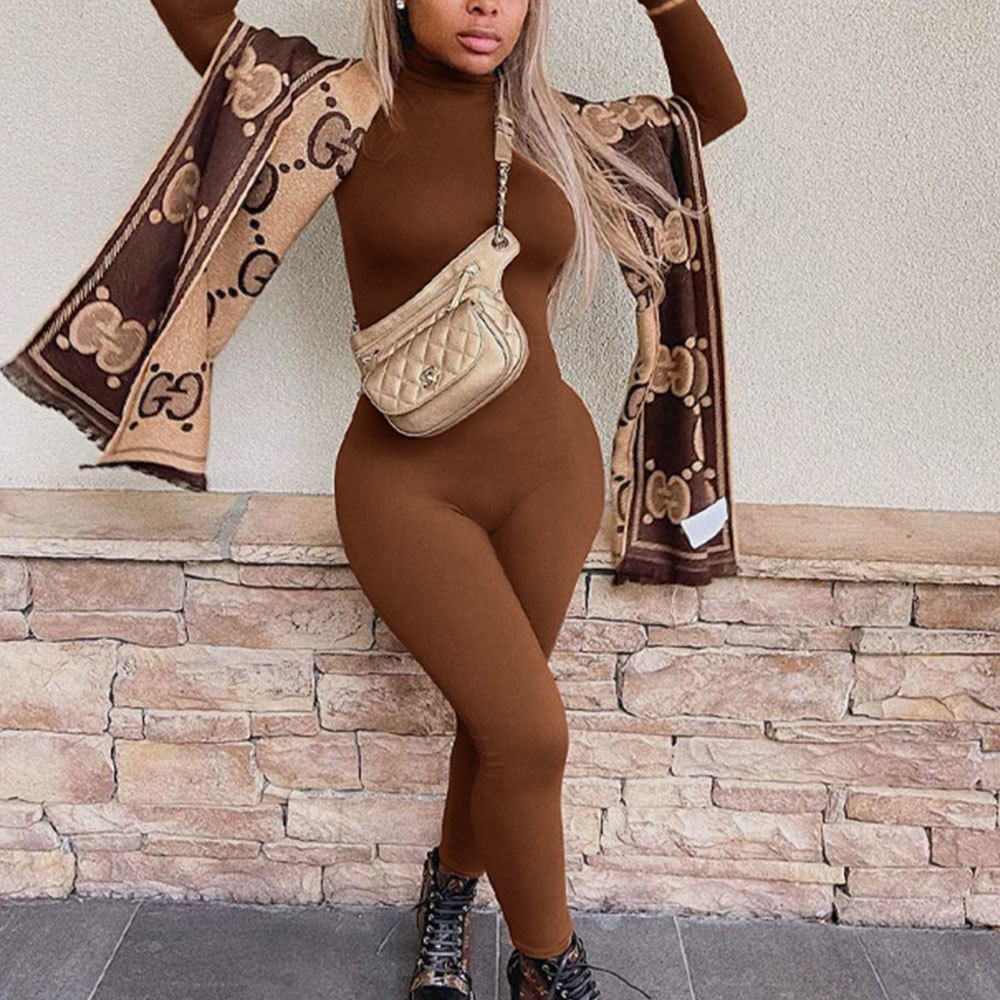 Spring Long Sleeve Sexy Bodycon Jumpsuits Women Romper Casual Solid Fitness Skinny Overalls One Piece Outfit 210428