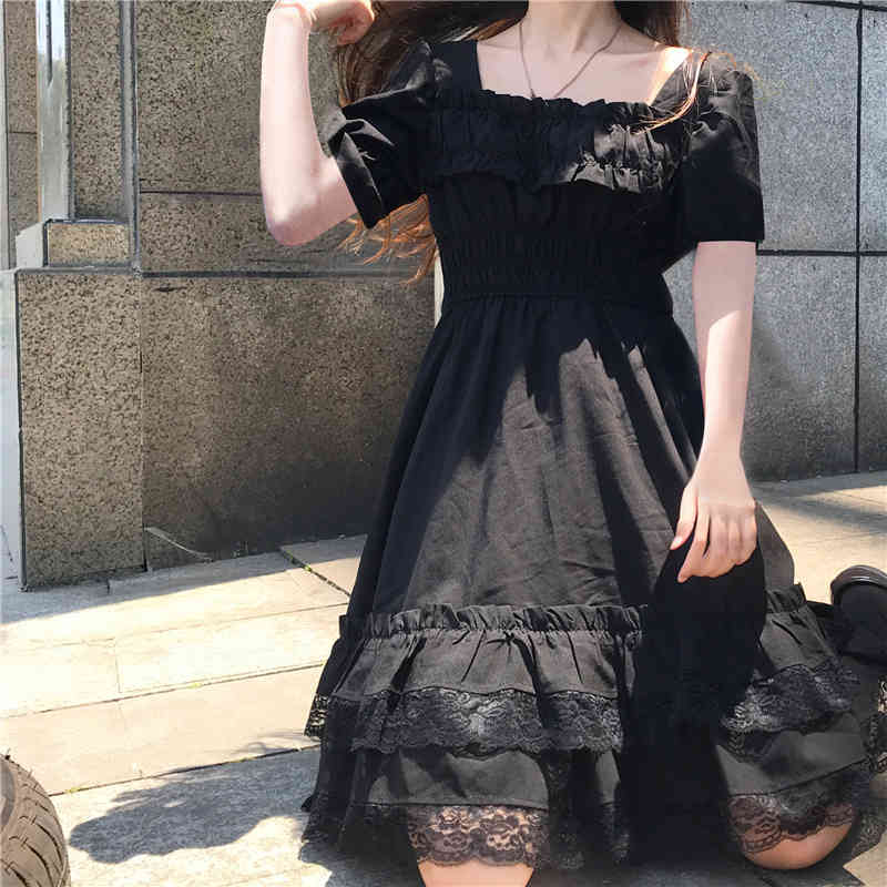 Lolita Style Black Summer Dress Women Gothic Short Woman Harajuku Lace Party es Ladies Vestido 13243 210510