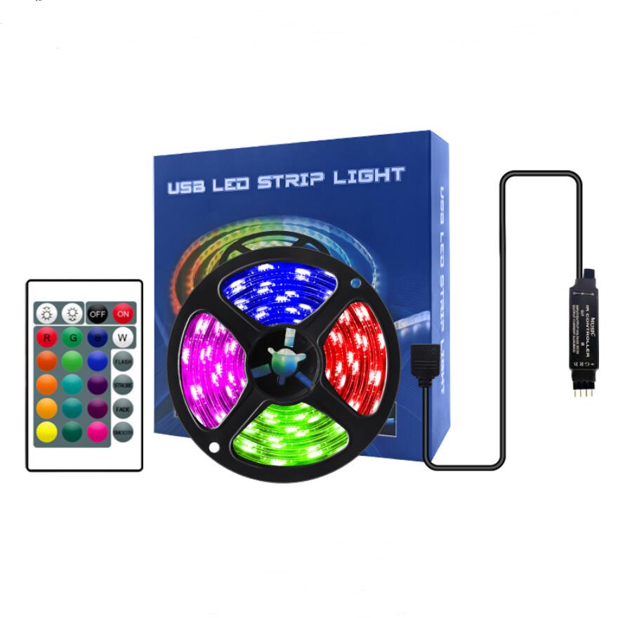 LED Light Strip with set 5050 RGB waterproof colorful USB 24 keys IR remote control TV background atmosphere light