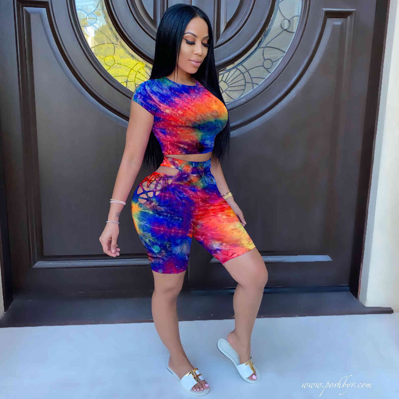 Women Designers Clothes 2023 Plus Size 2XL summer tracksuits two piece shorts set sportswear fashion tie dye hollow out Ladies casual Jogging suit