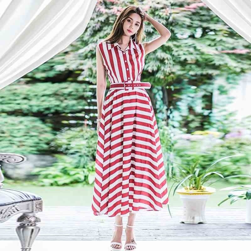 Red and White Striped Print A-line Long Dress Summer for Women Turn-down collar Sleeveless Mid-calf Female 210525
Red and White Striped Print A-line Long Dress Summer for Women Turn-down collar Sleeveless Mid-calf Female 210525