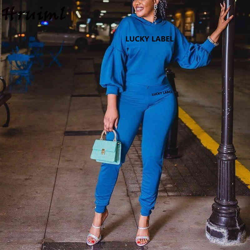 Hoddie for Women Fashion Solid Color Elastic Waist Letter Printing Outfits Matching Sets Casual Mujer Chaqueta 210513