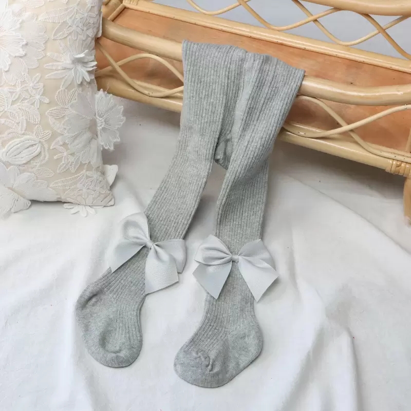 INS Baby girls ribbon Bows tight toddler kids vertical stripe knitted pantyhose christmas party dance leggings for children princess bottoms