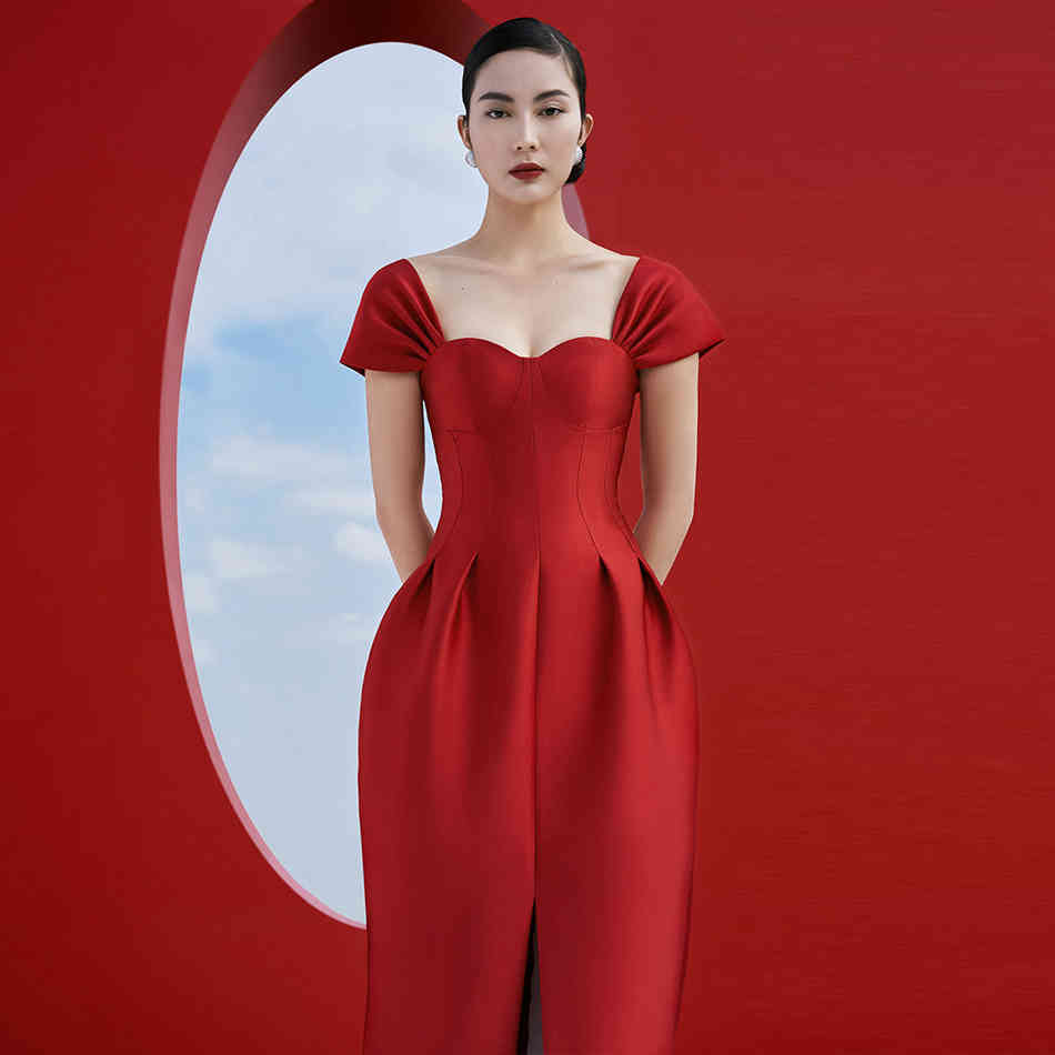 Summer Fashion Red Club Midi Dress For Women Sexy Short Sleeve Elegant Celebrity Evening Runway Party Lady 210423