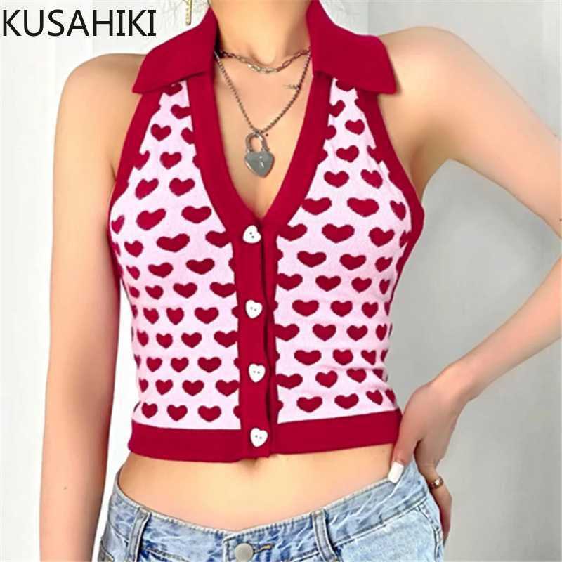 KUSAHIKI Korean Love Heart Knitted Halter Tank Tops Women Summer Sexy Backless Vests Slim Short Crop Sweater Camis 6H975 210602, Red
KUSAHIKI Korean Love Heart Knitted Halter Tank Tops Women Summer Sexy Backless Vests Slim Short Crop Sweater Camis 6H975 210602, Red