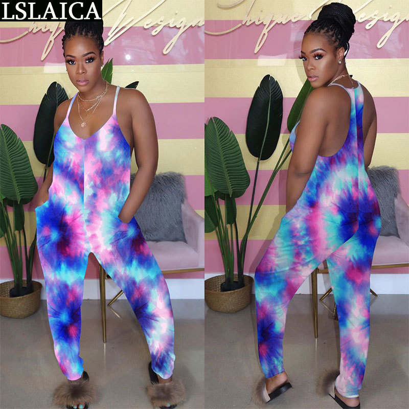 Fashion colorful print sleeveless sexy jumpsuit for women slim casual wild streetwear bodysuit backless club 210520