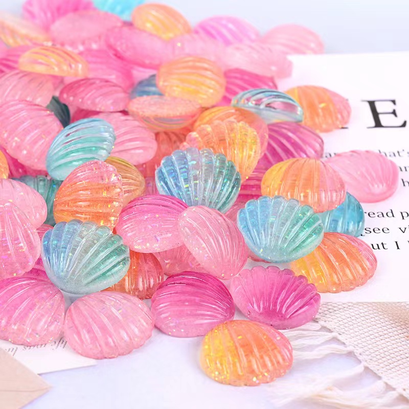 20Pcs Cute Kawaii Multicolor Plated Pearl Components Shells Flat Back Resin Seashell For DIY Handmade Jewelry Craft Decoration Accessorie
