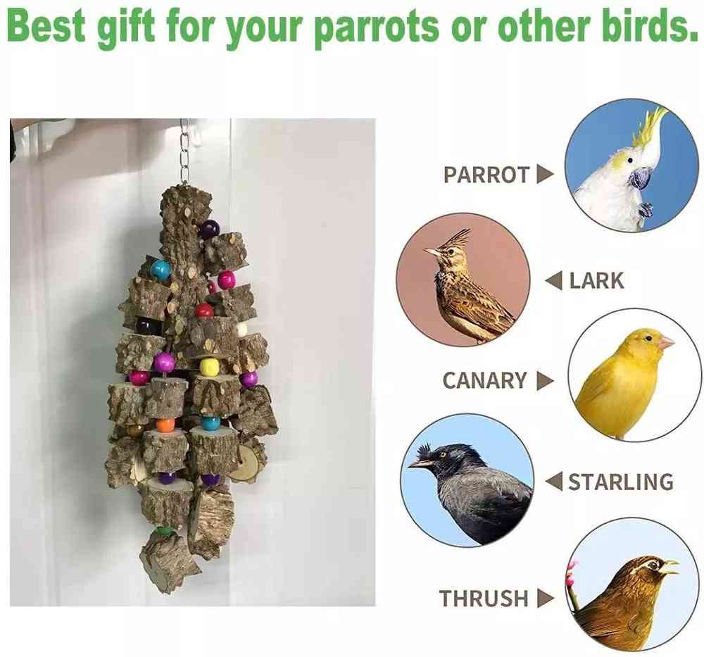 Pet educational toysBird toysNatural wooden parrot toysCotton rope wooden molar toysSwing bird chew string molar toys