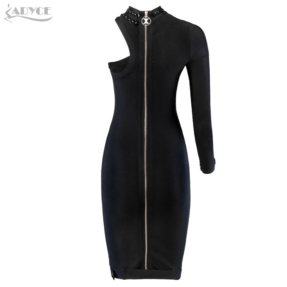 Summer One Shoulder Long Sleeve Bandage Dress Women Sexy Hollow Out Beading Club Celebrity Runway Party Vestidos 210423
