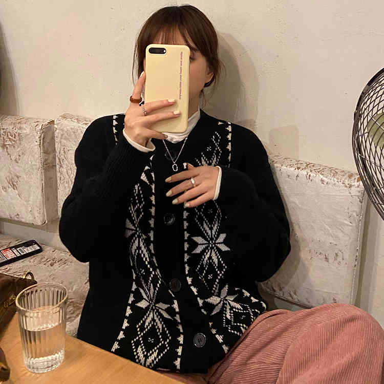 spring autumn korean style knittd cardigans womens loose Vintage sweaters cardigan womens Outwear Coats (F1475) 210423