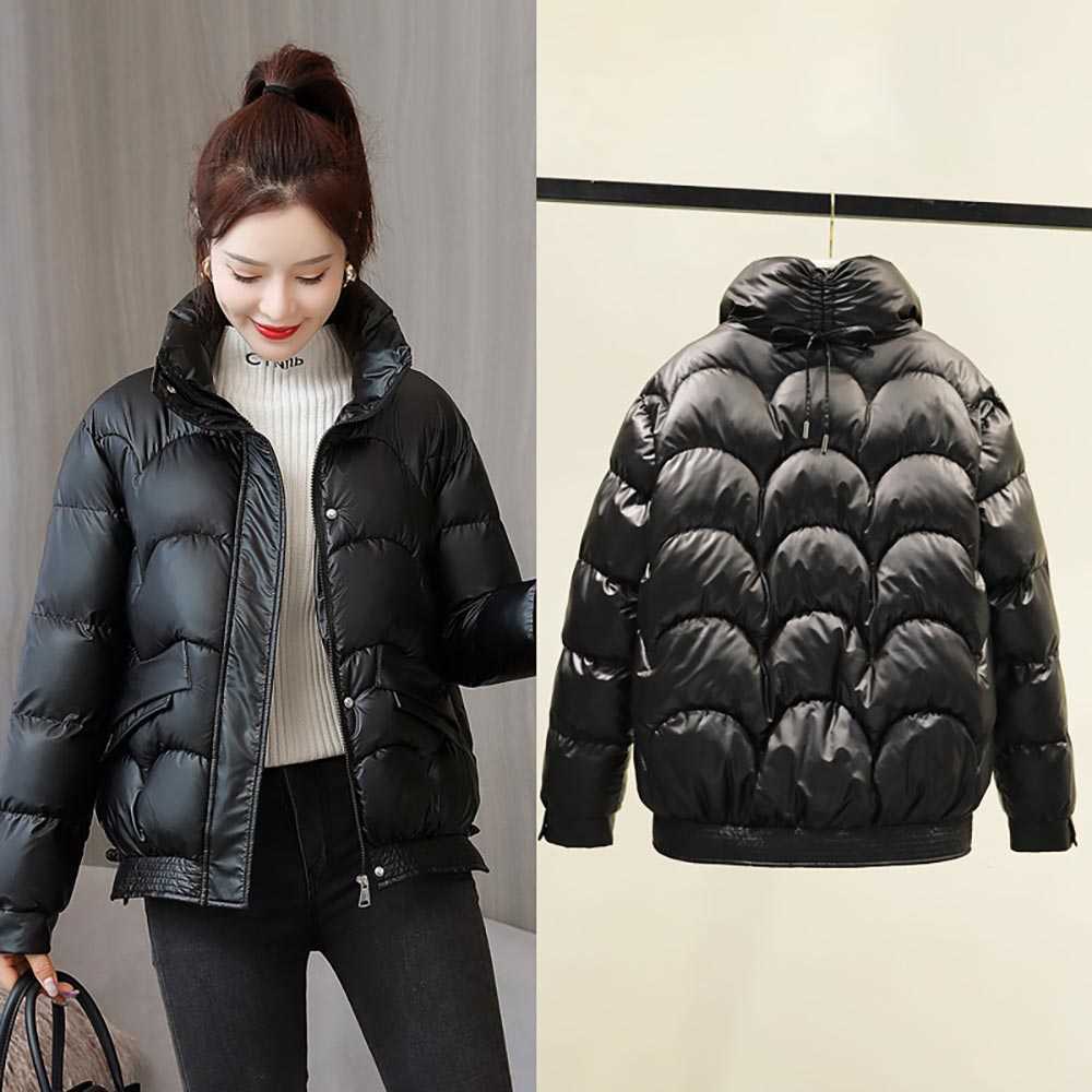 Winter Shiny Cotton Padded Short Parkas: Warm, Elegant Jacket For Women