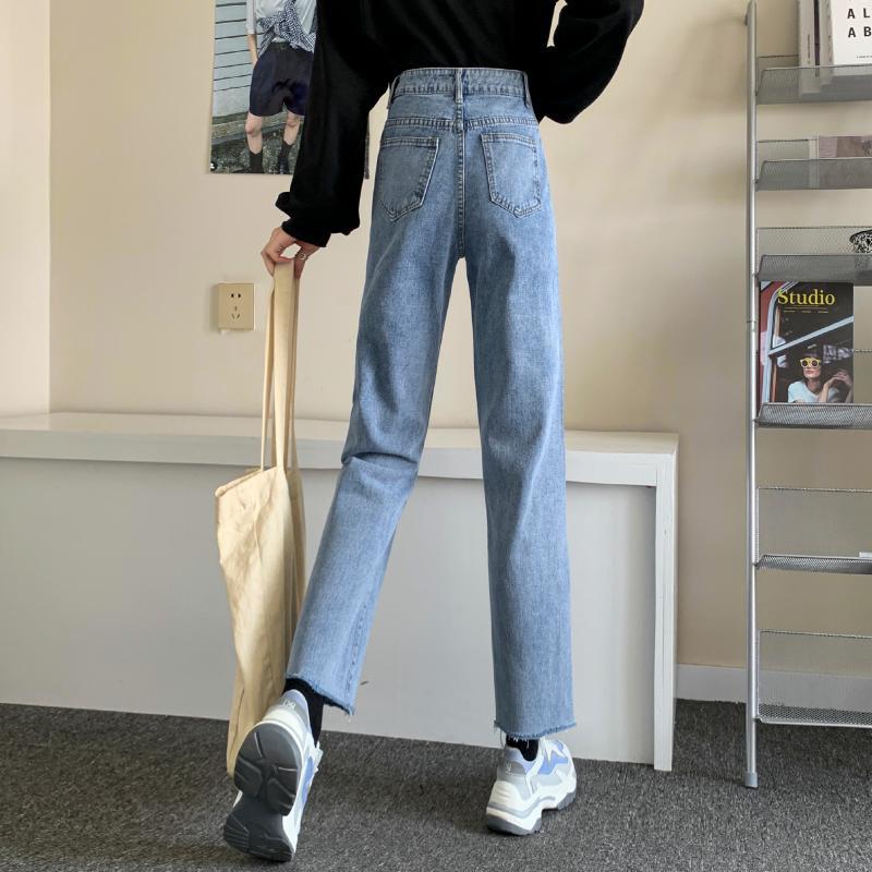 Blue Jeans Women Korean High Wide Leg Pants Streetwear Denim Ankle-Length Pant Women Spring Loose Blue Jean Trousers Female 210521