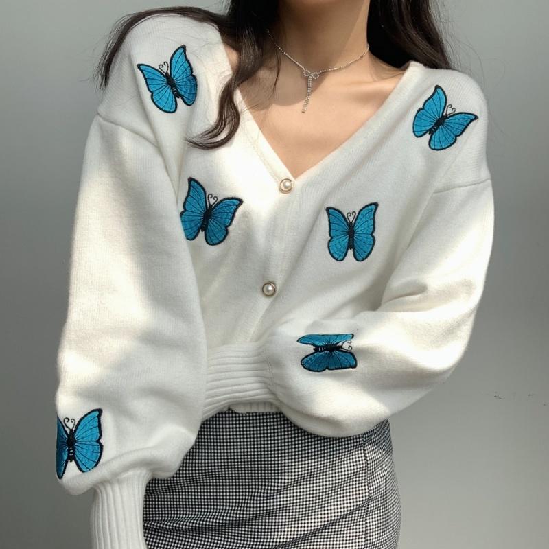 Women's Knits & Tees Sueters De Mujer V Neck Lantern Sleeve Cropped Cardigan Embroidery Butterfly Sweater Knitted Coat Lazy Fashion Retro Ju, White
Women's Knits & Tees Sueters De Mujer V Neck Lantern Sleeve Cropped Cardigan Embroidery Butterfly Sweater Knitted Coat Lazy Fashion Retro Ju, White