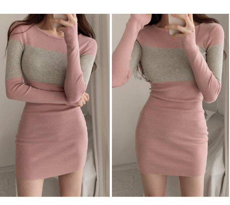Elegant O-Neck Knitted Dress Women Autumn Tight Fitting slim Female Sweater Winter Pullovers 210506
