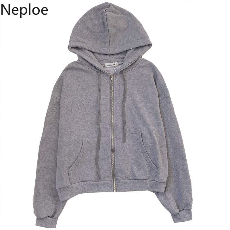 Neploe Sweatshirt Women Streetwear Vintgae Korean Hoodies Loose Solid Color Casual Hooded Coat Spring Fashion Ouotwear Tops 210422