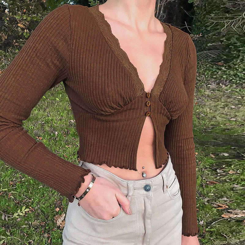 women' deep V-neck lace jacket, brown long sleeve T-shirt, Y2K fashion Raja at the bottom, retro aesthetic jacket in 1990s 210602, Red
women' deep V-neck lace jacket, brown long sleeve T-shirt, Y2K fashion Raja at the bottom, retro aesthetic jacket in 1990s 210602, Red