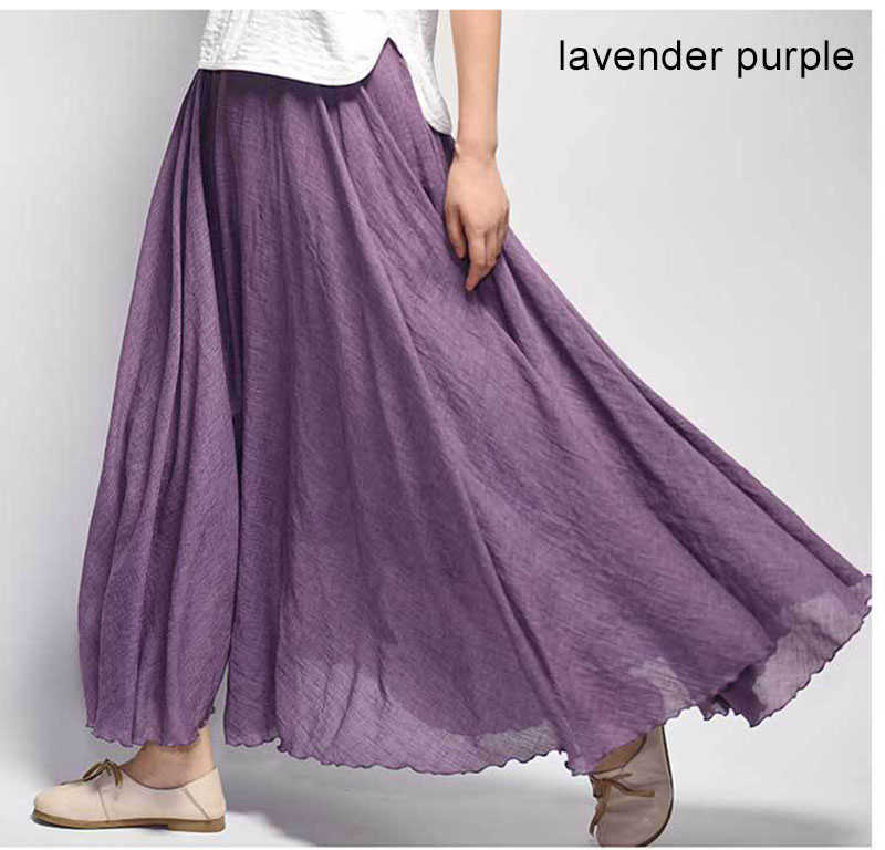 Women's Elegant High Waist Linen Maxi Skirt Summer Ladies Casual Elastic 2 Layers Skirts saia feminina 20 Colors SK53 210619