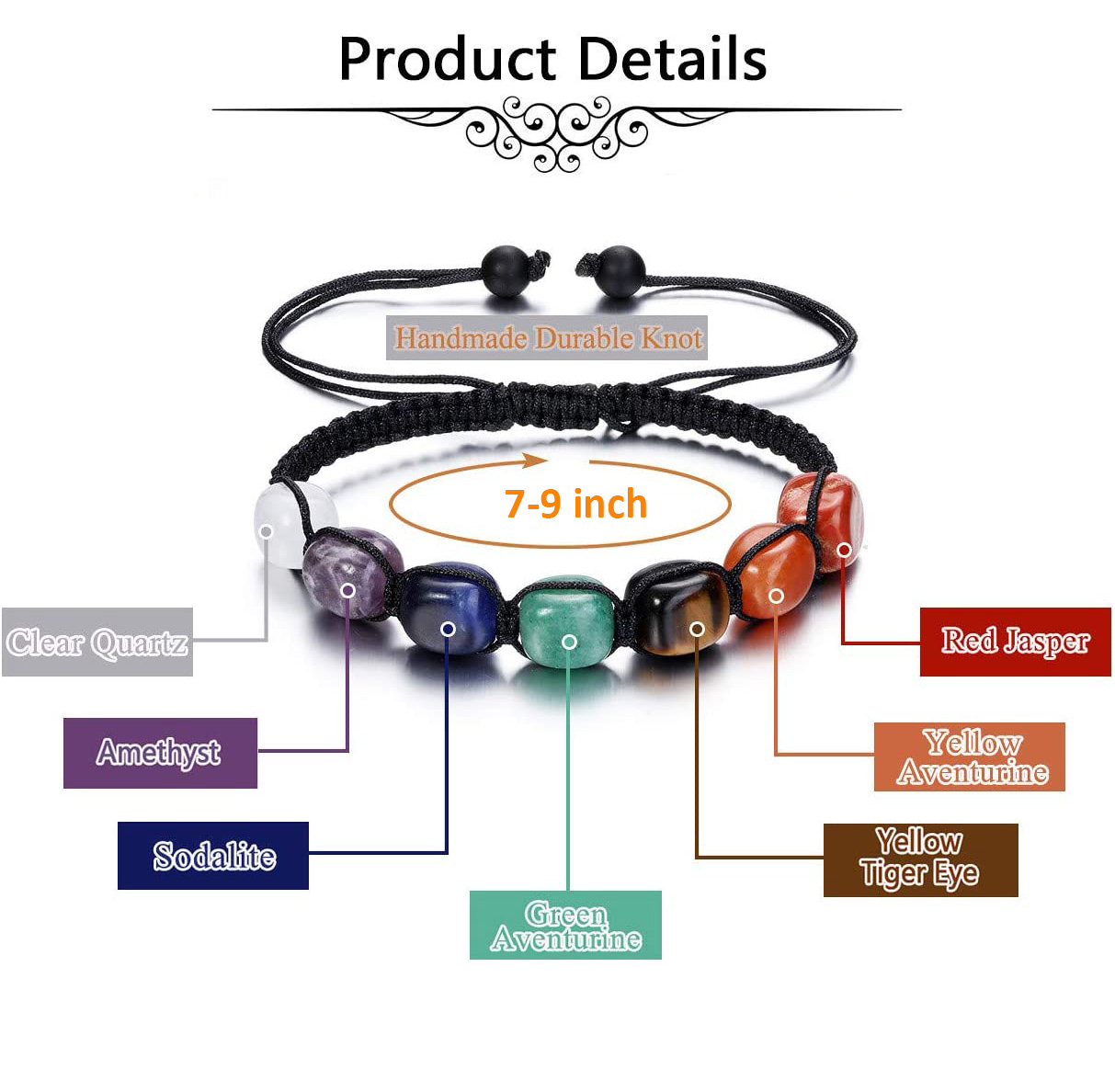 7 Chakra Reiki Healing Crystals Stretch Strands Bracelet Natural Gemstone Energy Balancing Yoga Beads Bracelets for Women Braided Rope/Elastic String