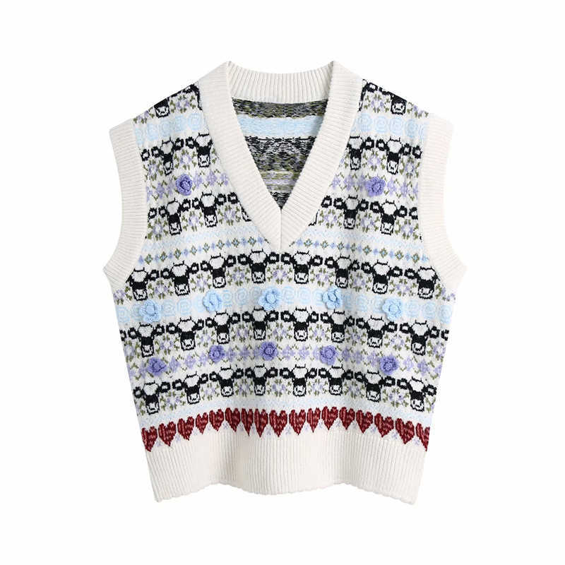ZA Flower Jacquard Knit Vest Sweater Women V Neck Sleeveless Vintage Pullover Female Chic Fitted Knitted Stripe Top 210602, As picture
ZA Flower Jacquard Knit Vest Sweater Women V Neck Sleeveless Vintage Pullover Female Chic Fitted Knitted Stripe Top 210602, As picture