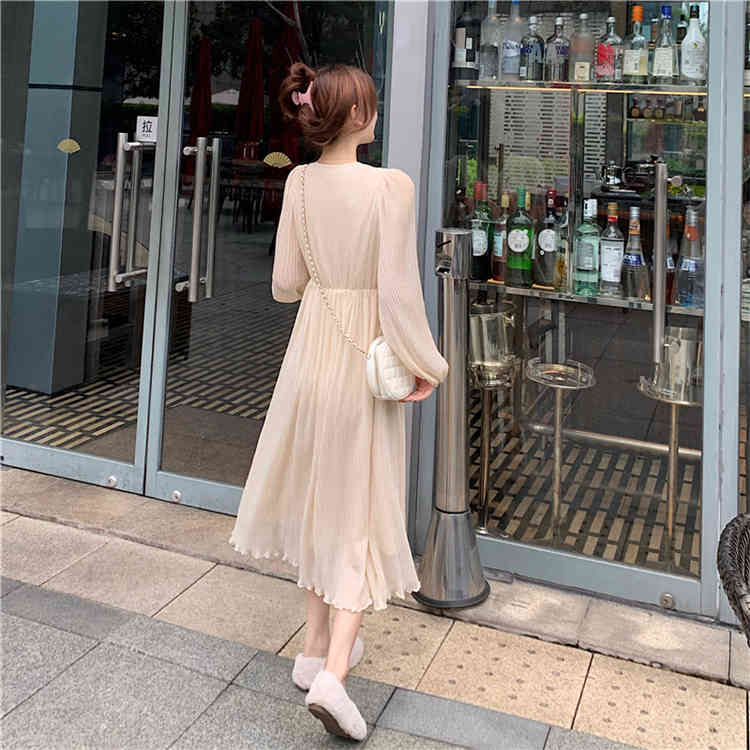 Elegant Midi Dress Women Office Lady V-neck Casual Long Sleeve Dress Female French Vintage Dress Korean Autumn 210521