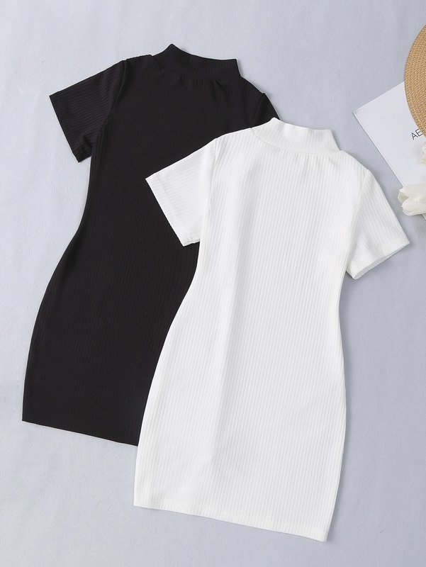 Toddler Girls 2pcs Mock Neck Rib Knit Dress SHE