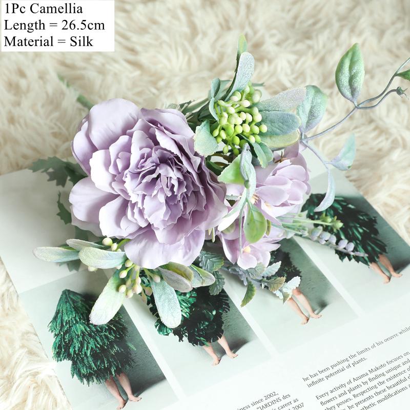 LuanQI Camellia Artificial Flowers Hydrangea Silk Peony Bouquet Fake Flower DIY Rose Wedding Supply Bride Holding Decor For Home Decorative