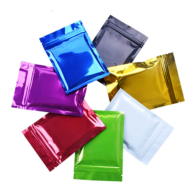 300pcs Flat Bottom Glossy Aluminum Foil Zip Lock Packaging Bag Resealable Coffee Snack Powder Beans Cereals Corn Heat Sealing Trial Gift Pouches