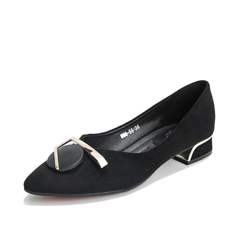 Dress Shoes Large Size Women's Pumps 3CM Square Heels Kid Suede Leather Pointed Toe Lady Fashion Office Work Blue