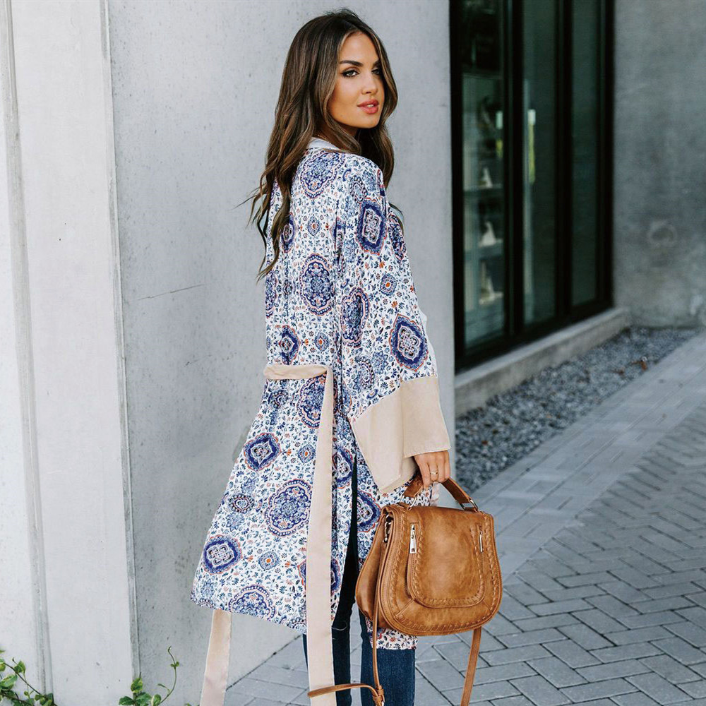 Boho Print Robes Bathing Suit Cover-ups Plus Size Beach Wear Self Belted Kimono Dress Women Summer Swimsuit Cover Up A817 210420