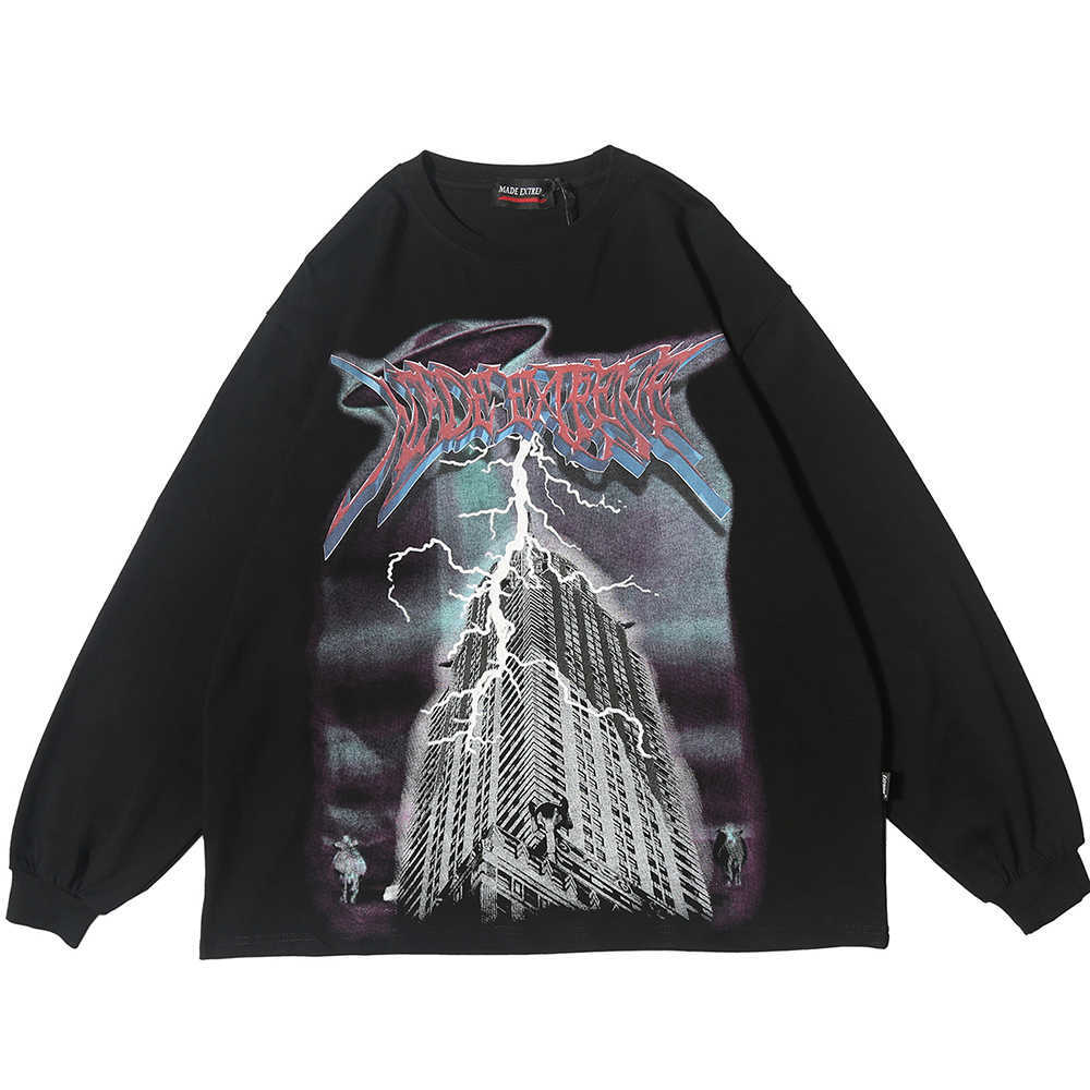 Lighting Graphic Long Sleeve T Shirts Gothic Punk Rock Tees Men Hip Hop Streetwear Goth Fall Trending Clothes Top 210629