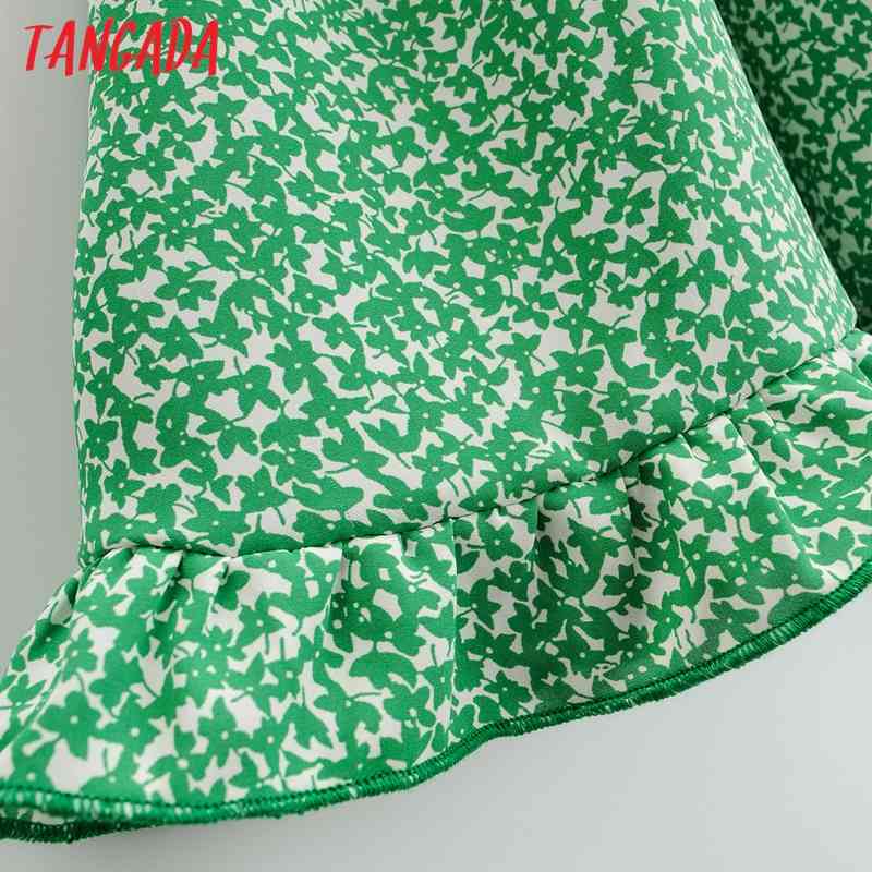 Summer Women Green Leaf Chiffon V Neck Short Sleeve Ladies Mini Dress Vestidos 1F103 210416