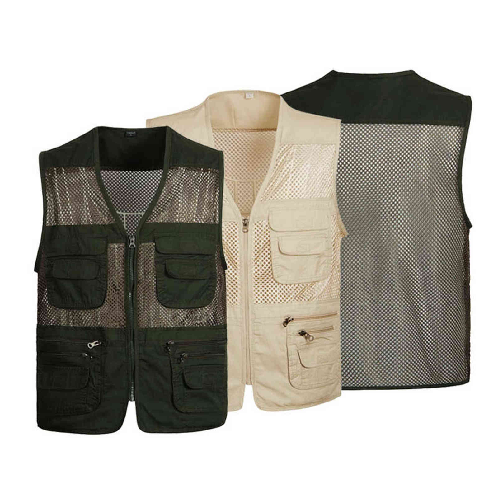 Large Size Mesh Quick-Drying Vests Male with Many Pockets Mens Breathable Multi-pocket Fishing Vest Work Sleeveless Jacket 211111