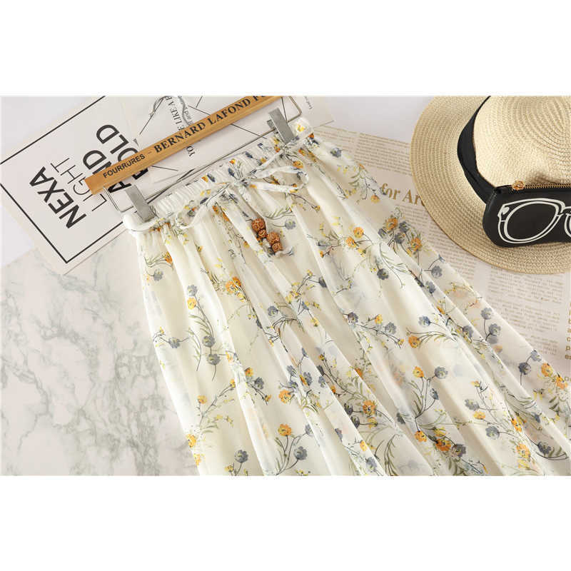 TIGENA Floral Print Long Maxi Skirt Women Fashion Summer High Waist Pleated Female Boho Holiday Chiffon Sun 210621