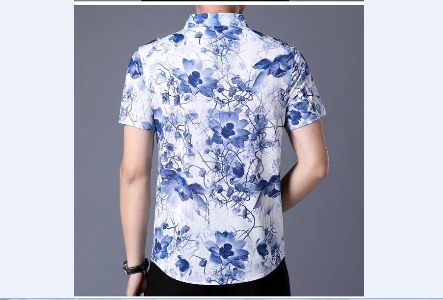 Fashion Summer Mens Floral Clothes Man Causal Short Sleeve Shirt Printing Flowers Dress Shirts Men's Casual
