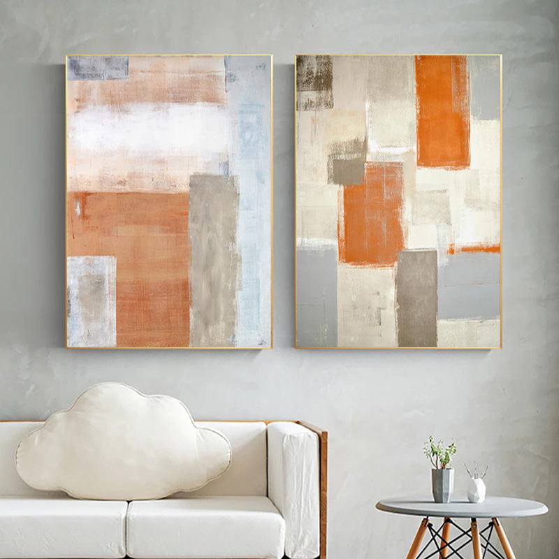 Abstract Brush Effect Retro Minimalist Orange Canvas Painting Wall Art Prints Picture Living Room Bedroom Home Decor No Frame