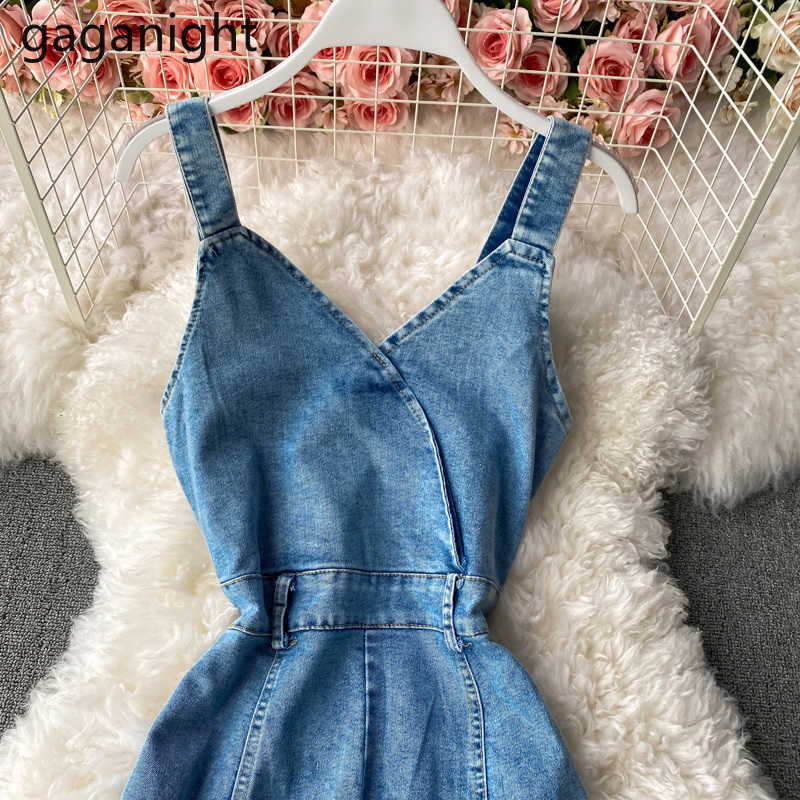 Womens Summer Denim Dresses Sexy V Neck Slim Spaghetti Straps Jeans Back Split Bodycon Long Trumpet 210601