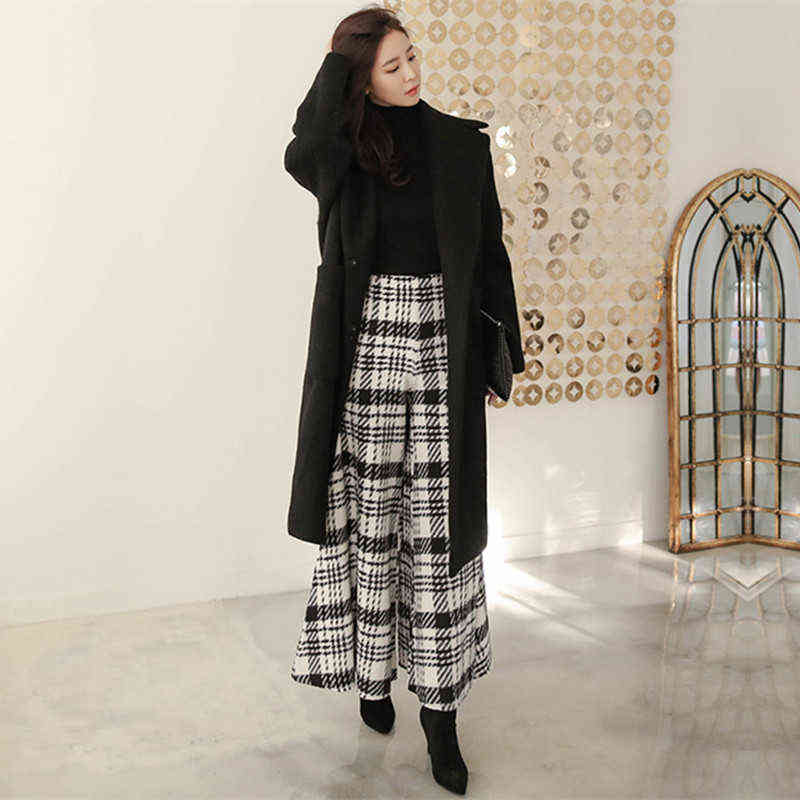Slim Office Korean Plaid Pant High Waist Trousers Capris Fashion Women Casual Wide Leg Pants Female Autumn Winter 211124