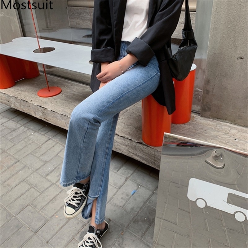 Autumn Blue Straight Splitting Denim Jeans Pants Women High Waist Wide Leg Trousers Casual Fashion Solid Female 210518 
Autumn Blue Straight Splitting Denim Jeans Pants Women High Waist Wide Leg Trousers Casual Fashion Solid Female 210518