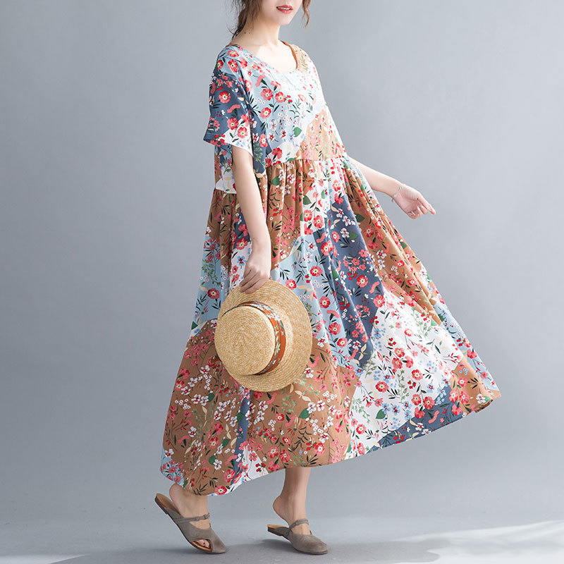 Johnature Summer Retro Print Flower Dress Short Sleeve O-Neck Korean Loose Comfortable Plus Size Women Vintage Dresses 210521, Brown
Johnature Summer Retro Print Flower Dress Short Sleeve O-Neck Korean Loose Comfortable Plus Size Women Vintage Dresses 210521, Brown