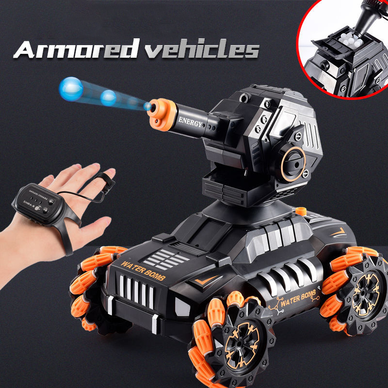 Remote Control Tank Can Launch Water Bomb Combat Vehicle Gesture Sensing Control Rechargeable Battery Boy Toy (Equipped With 2 Batteries + 30000 Water