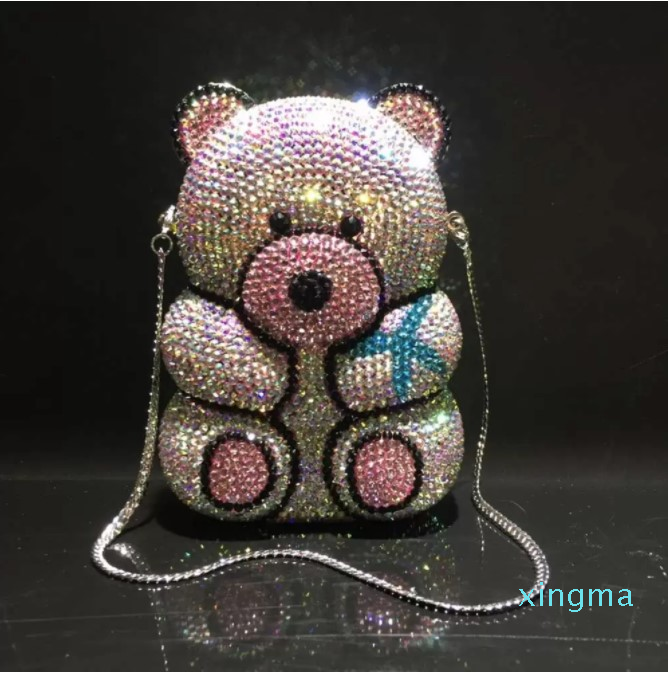 2021DesignerPanda Handbag Purse Women Diamond Clutch Animal bear Shaped Bling Evening Bag