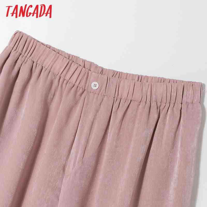Fashion Women Pink Long Suit Trousers Vintage Style Pockets Strethy Waist Lady Pants Pantalon QJ125 210416