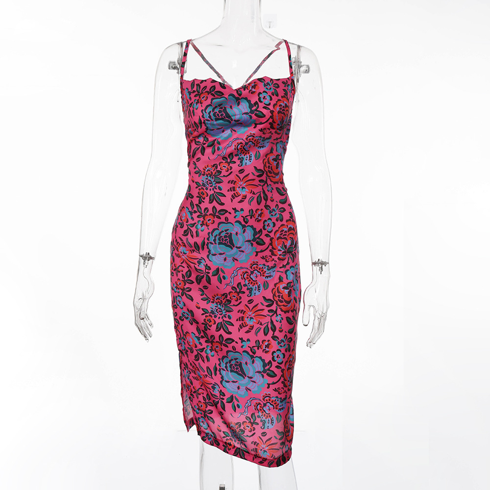 Women Dress Printed Bohemia Sexy Long Print Floral es Backless Spaghetti Strap Summer Beach es 210513