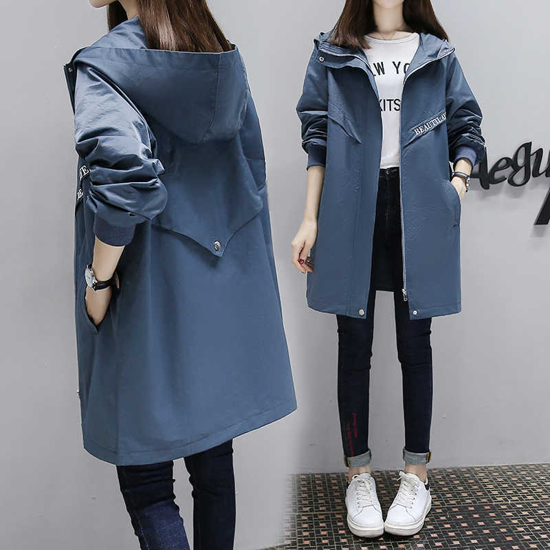 Spring Autumn Trench Coat Women Loose Streetwear Long Windbreaker Female Zipper Hooded Plus Size Korean Fashion Clothes 210820